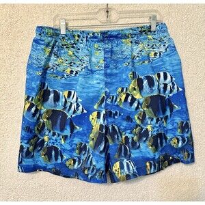 Vintage Men's Nautica Aquarium Pattern Navy Swim Trunk‎ Shorts Size Large